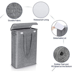 Gray slim laundry hamper with fabric and lining details
