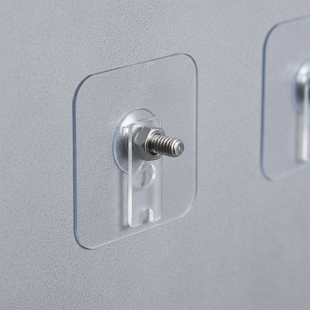 Close view of the threaded stud on an adhesive mounting pad