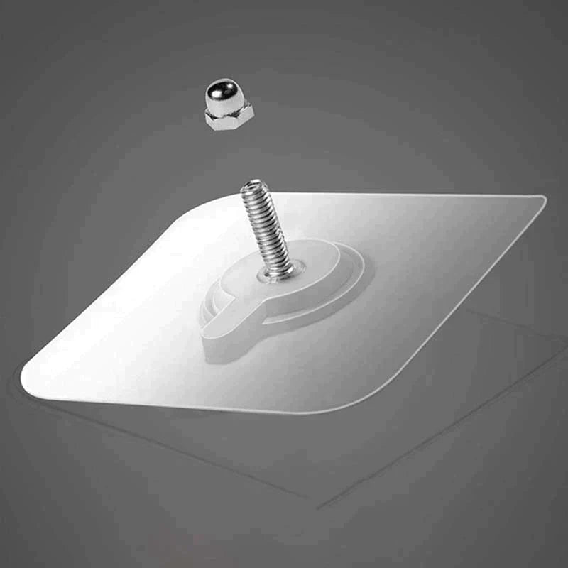 Single clear adhesive mounting pad and metal fastener