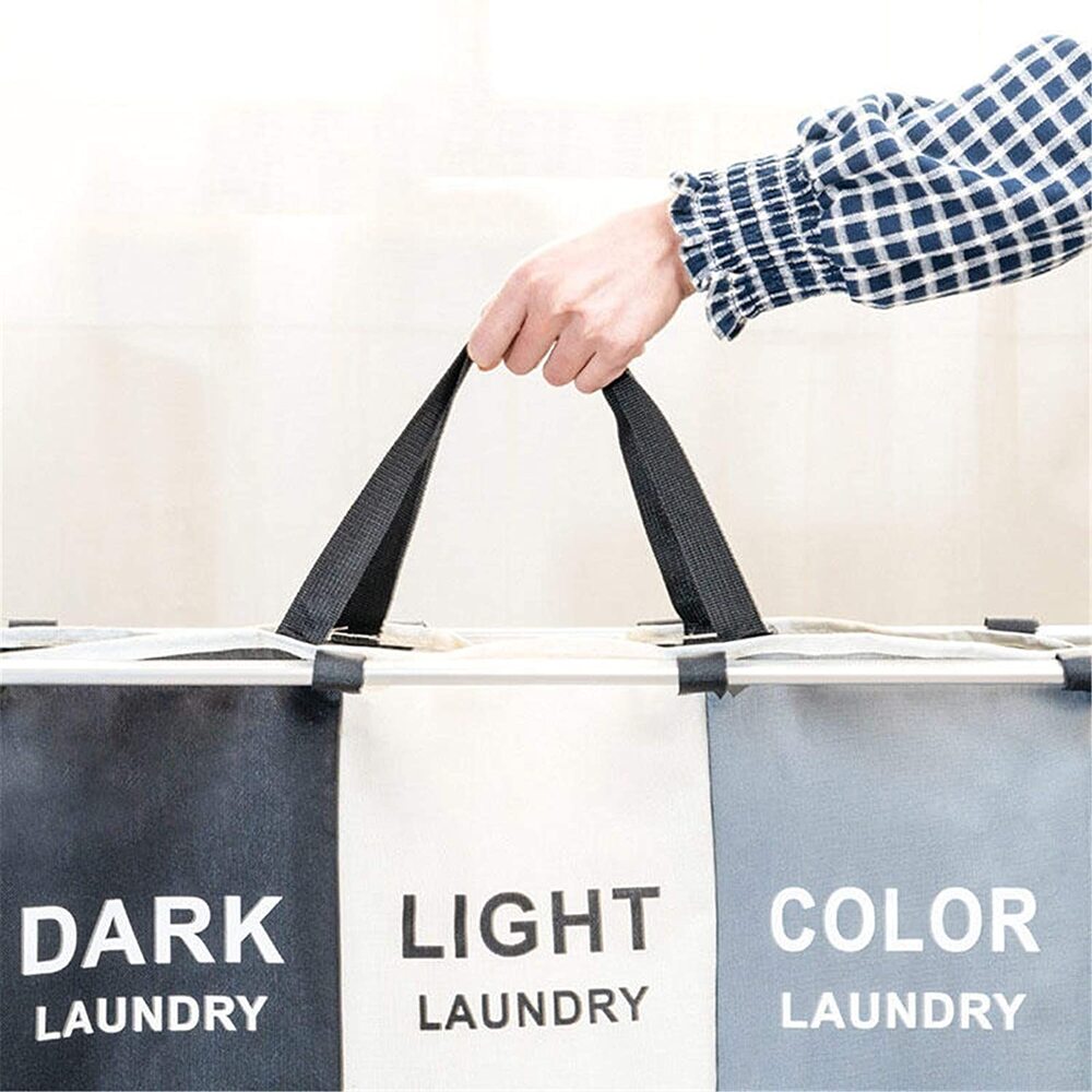 Laundry sorter lifted by its carry handles