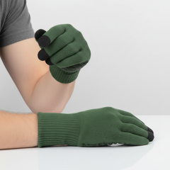 Green knit touchscreen gloves