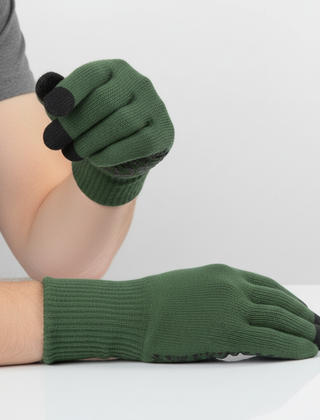 Green knit touchscreen gloves