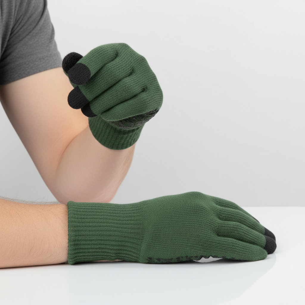 Green knit touchscreen gloves
