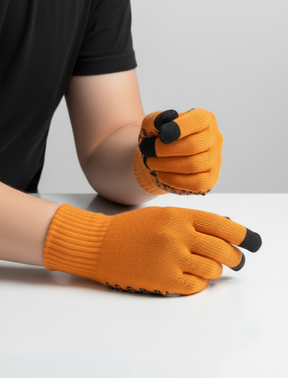 Orange knit touchscreen gloves