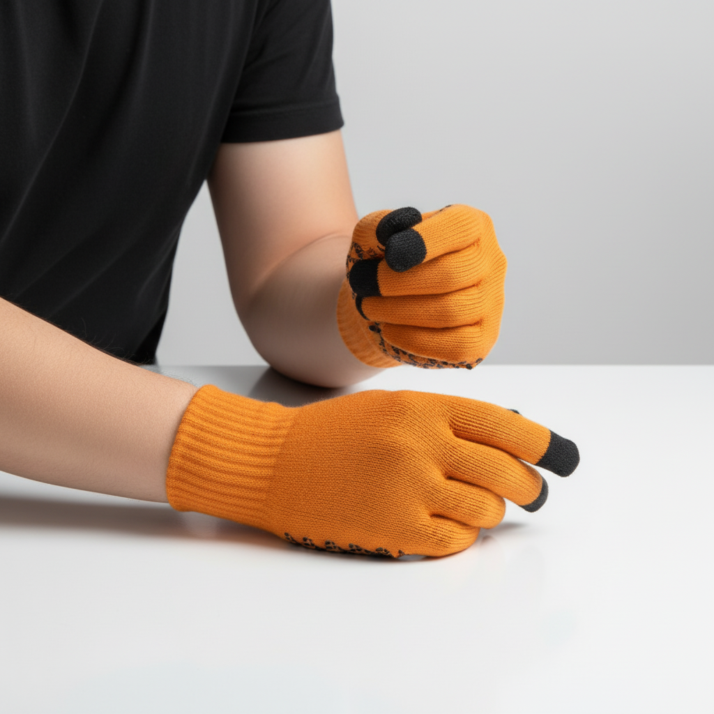 Orange knit touchscreen gloves