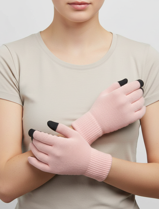Pink knit touchscreen gloves