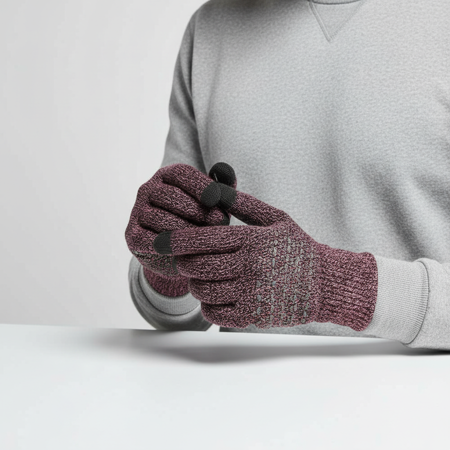 Black-Red knit gloves used with a touchscreen