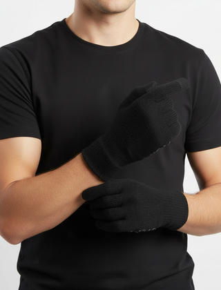 Black knit touchscreen gloves