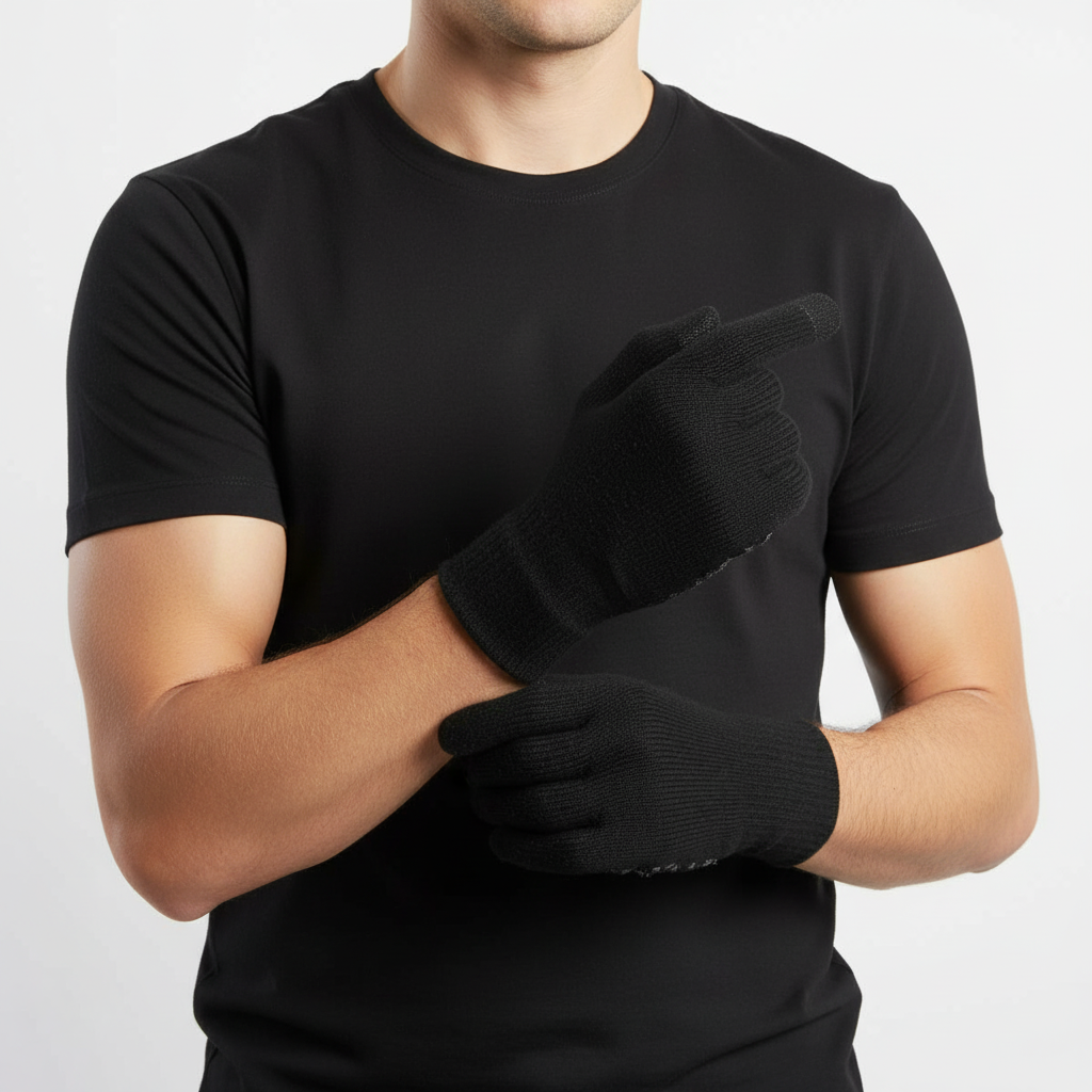 Black knit touchscreen gloves