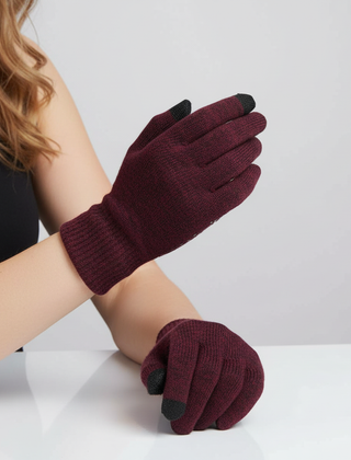 Black-Red knit touchscreen gloves