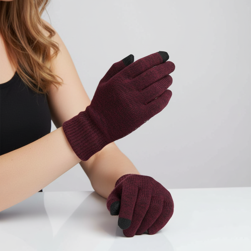 Black-Red knit touchscreen gloves