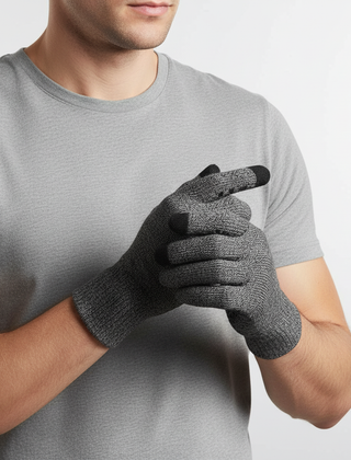 Gray knit touchscreen gloves