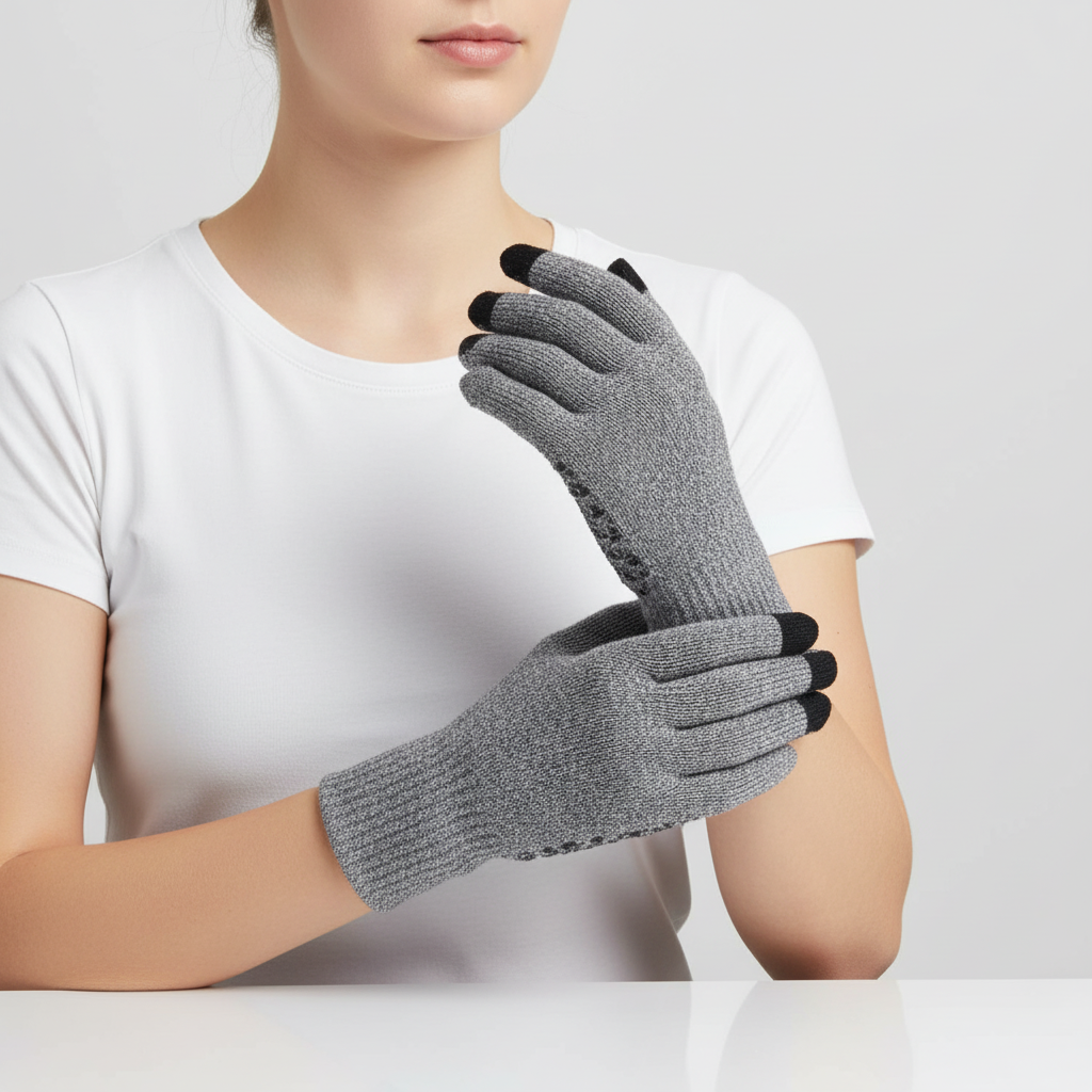 Light Gray knit touchscreen gloves