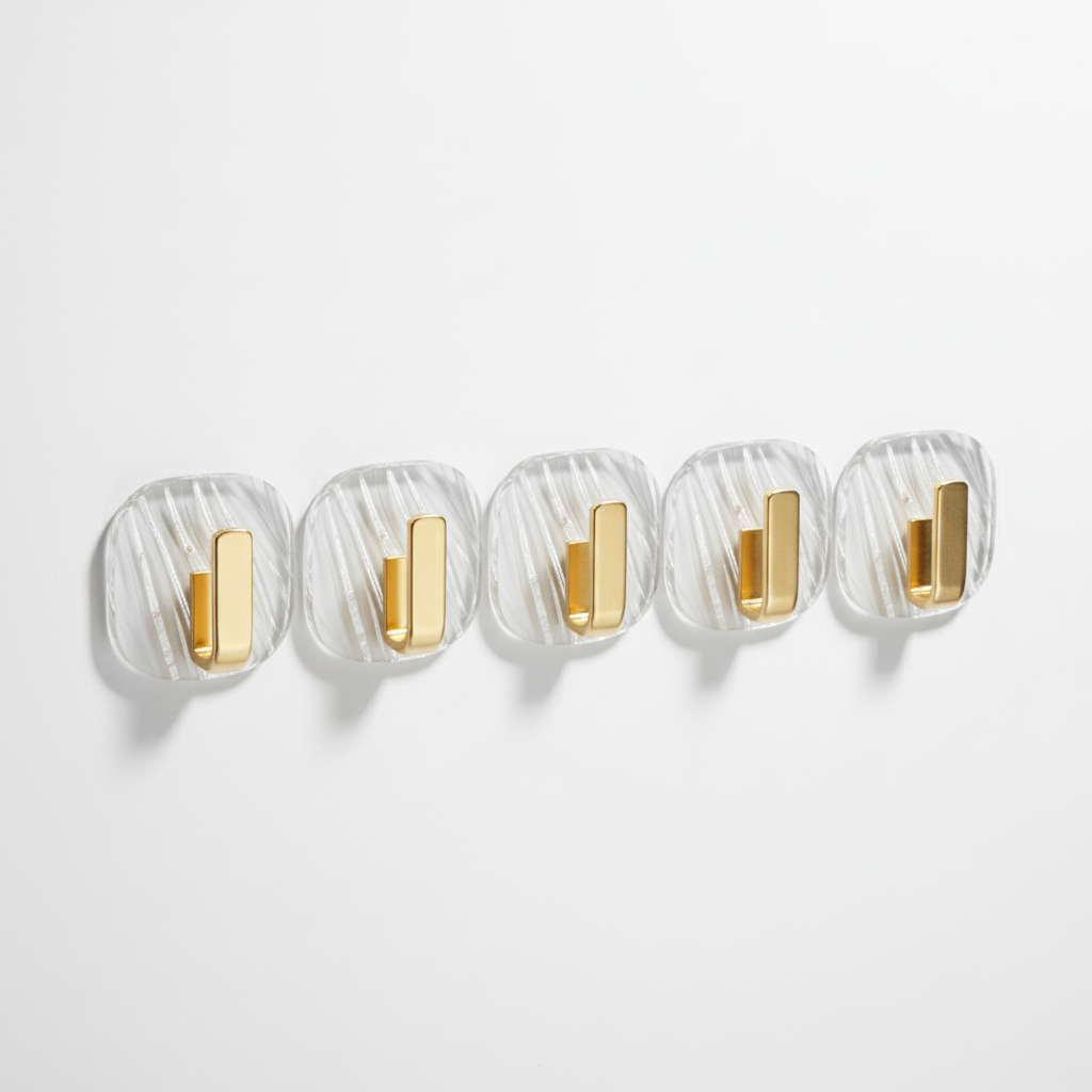 Five transparent acrylic wall hooks