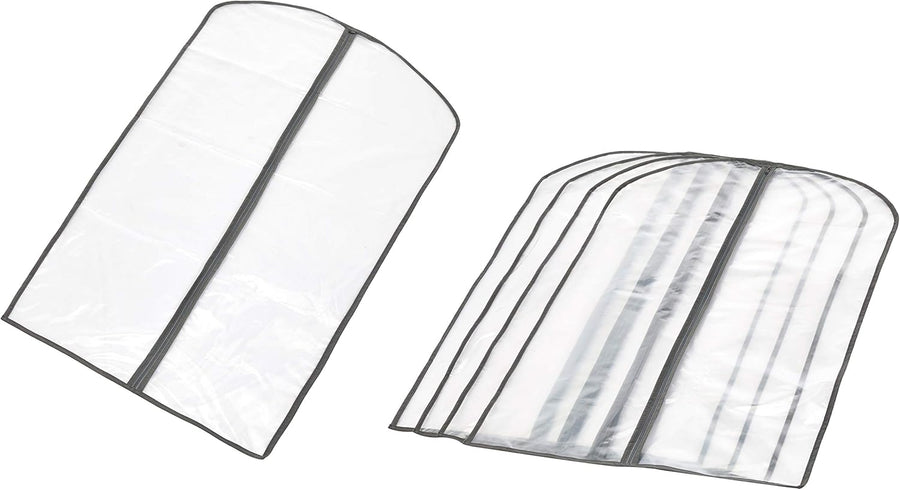 Five translucent garment storage bags in two lengths