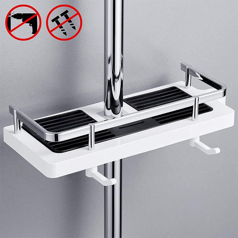 Close view of the caddy attachment around a shower riser