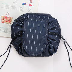 Dark Blue Feather drawstring cosmetic bag