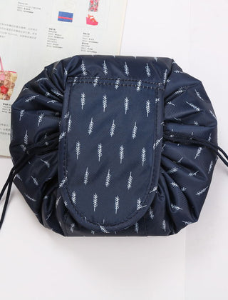 Dark Blue Feather drawstring cosmetic bag