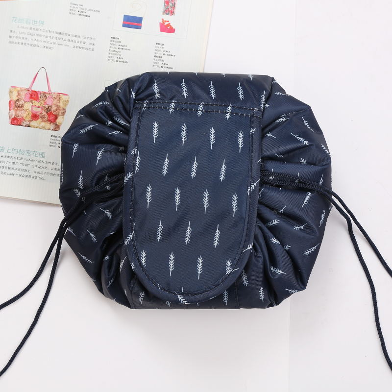 Dark Blue Feather drawstring cosmetic bag