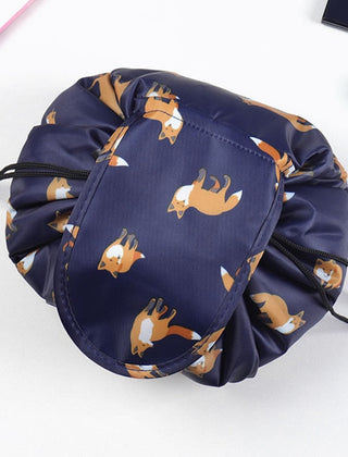 Dark Blue Fox drawstring cosmetic bag