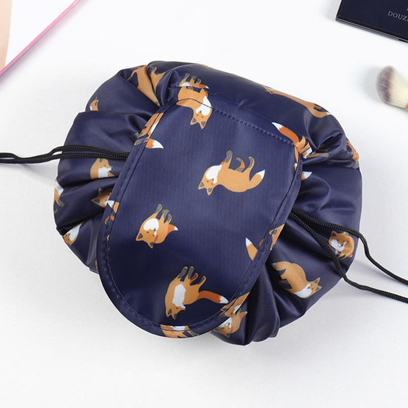 Dark Blue Fox drawstring cosmetic bag