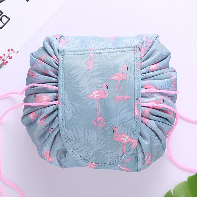 Gray Flamingo drawstring cosmetic bag