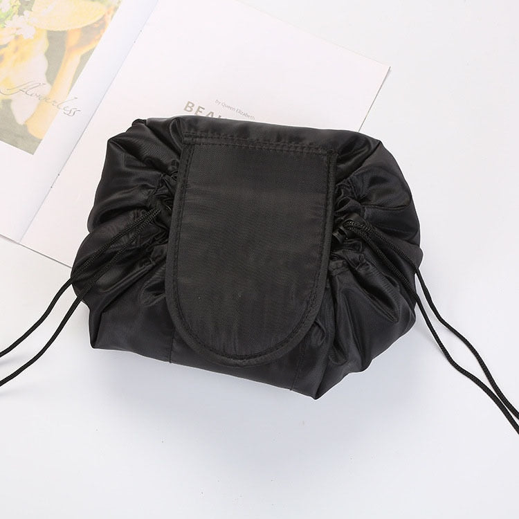 Black drawstring cosmetic bag