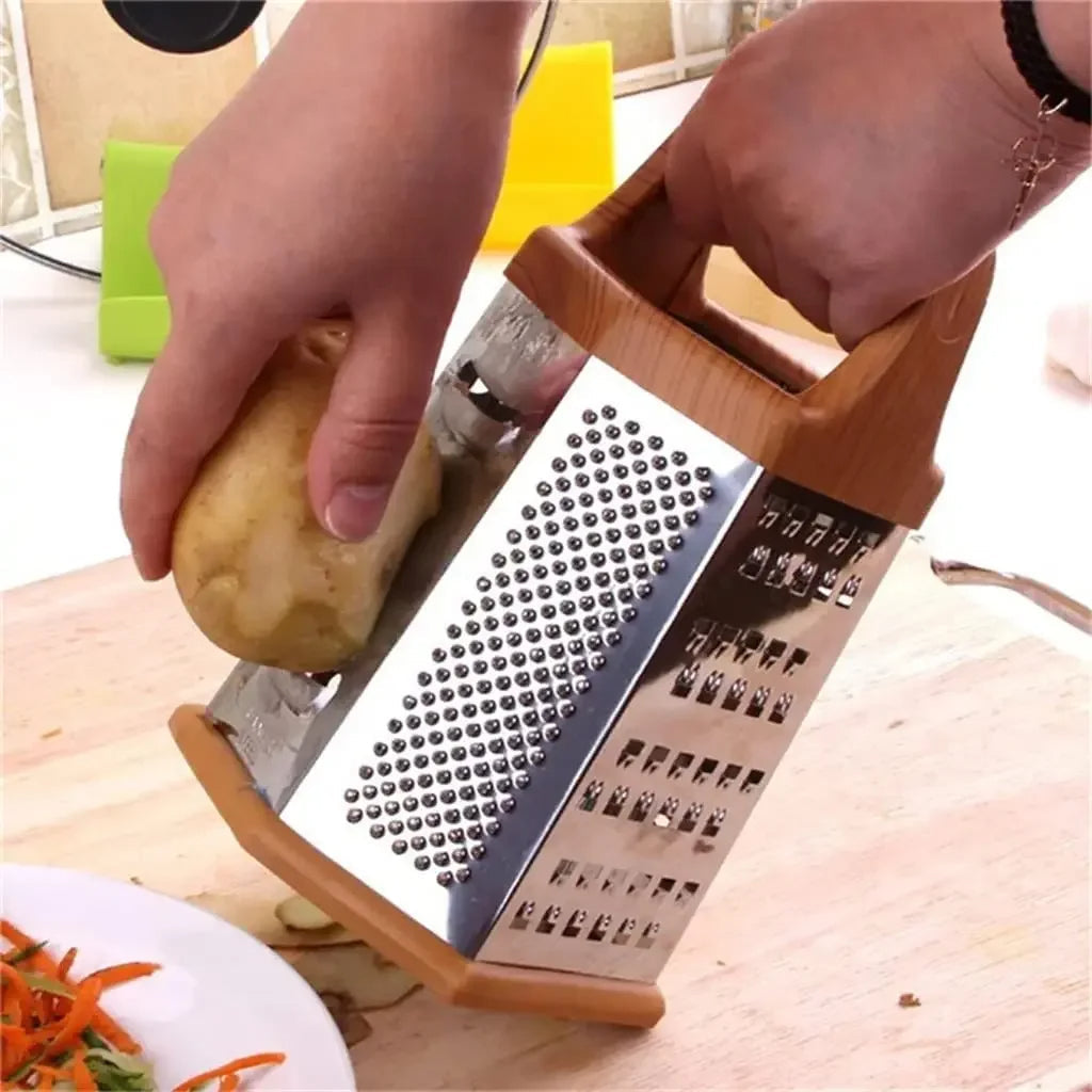 Potato being grated over the collection tray