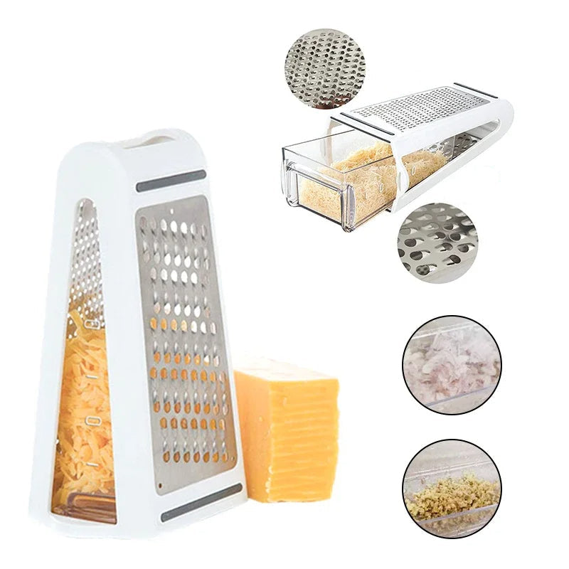 Double-sided white kitchen grater with collection tray