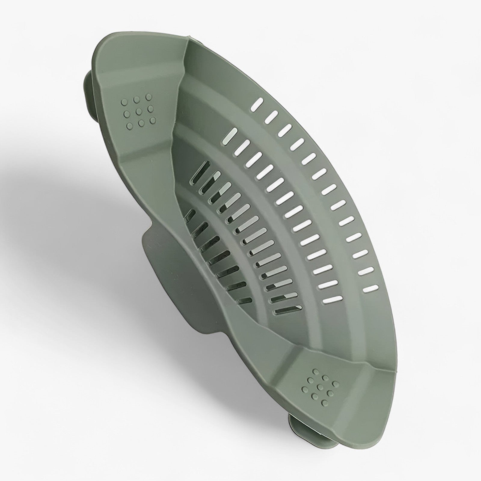 Gray clip-on silicone pot strainer