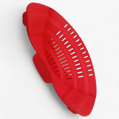 Red clip-on silicone pot strainer