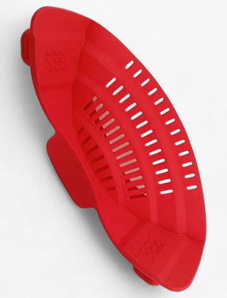 Red clip-on silicone pot strainer