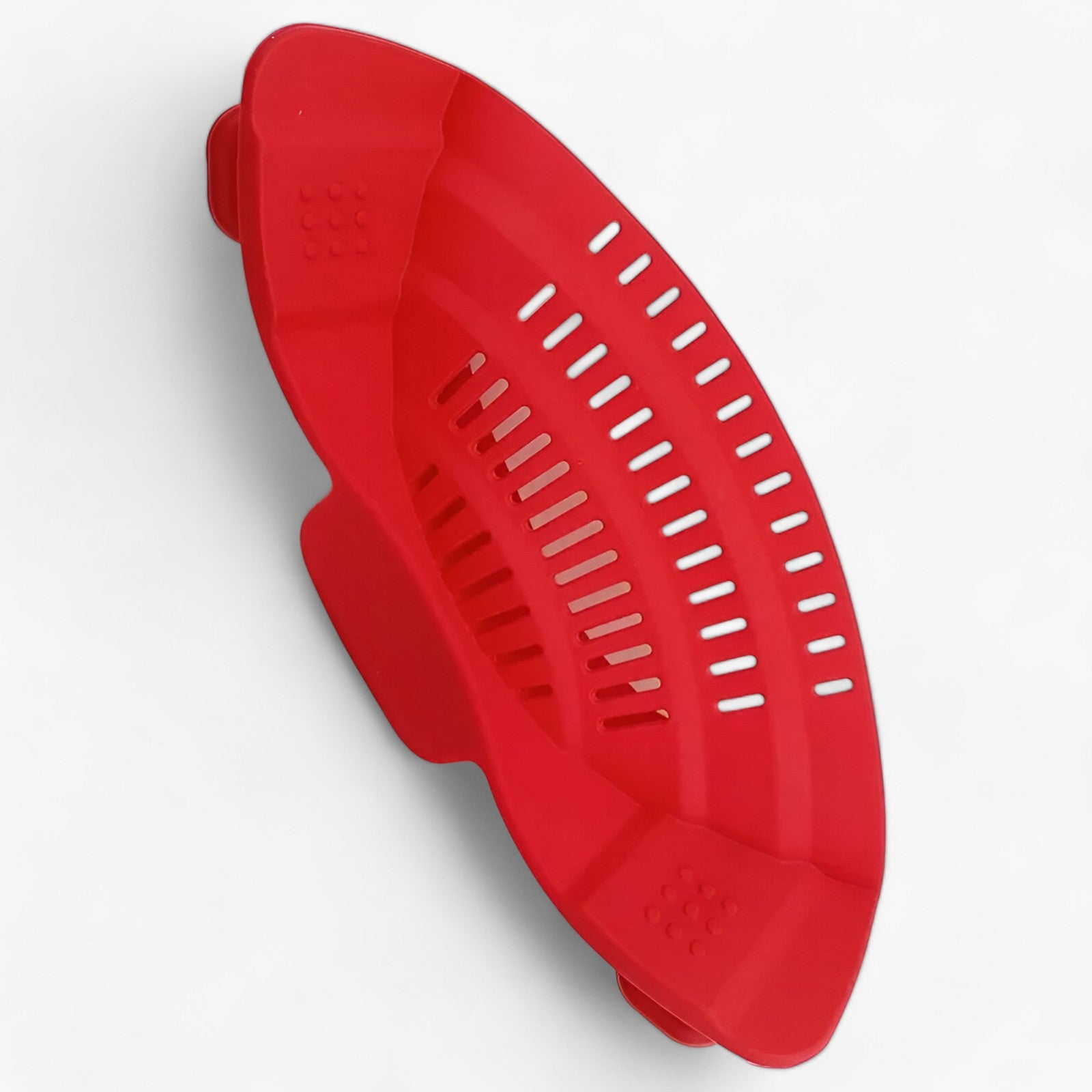 Red clip-on silicone pot strainer