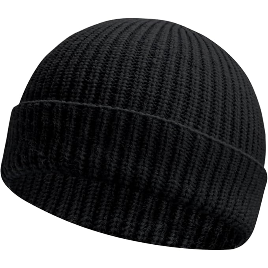 Black short-cuff rib-knit beanie