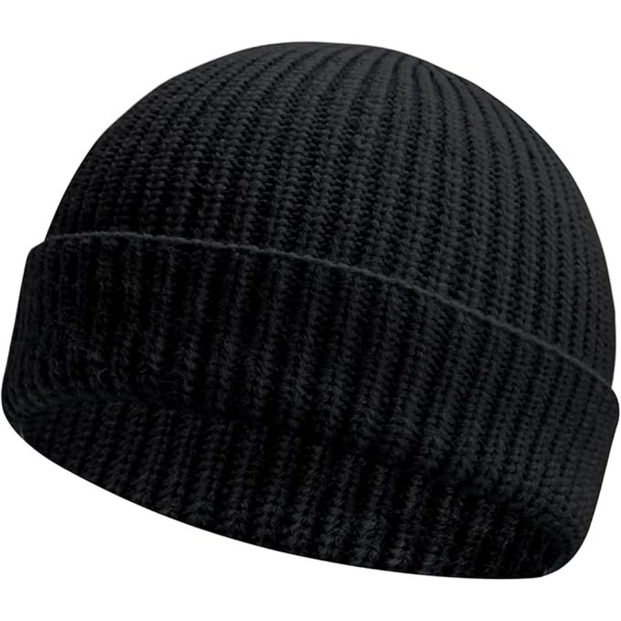 Black short-cuff rib-knit beanie