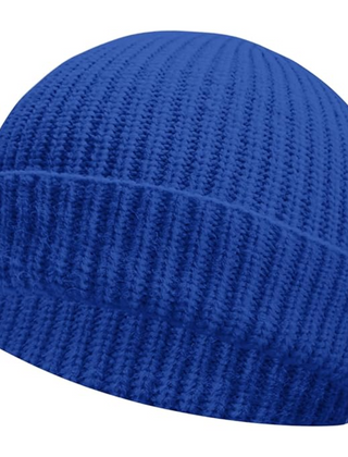 Blue short-cuff rib-knit beanie