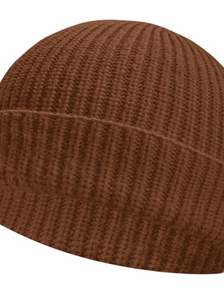 Brown short-cuff rib-knit beanie