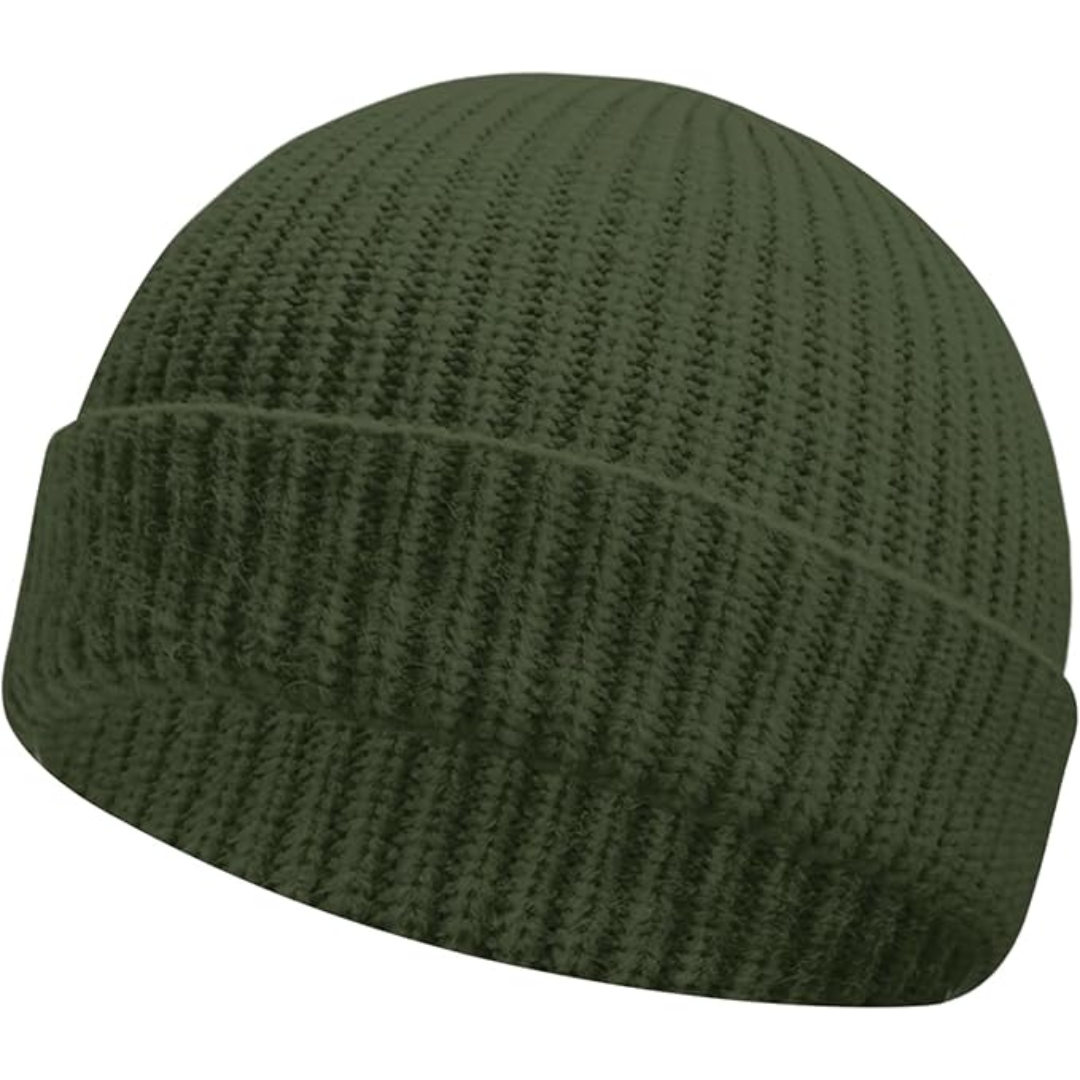 Green short-cuff rib-knit beanie