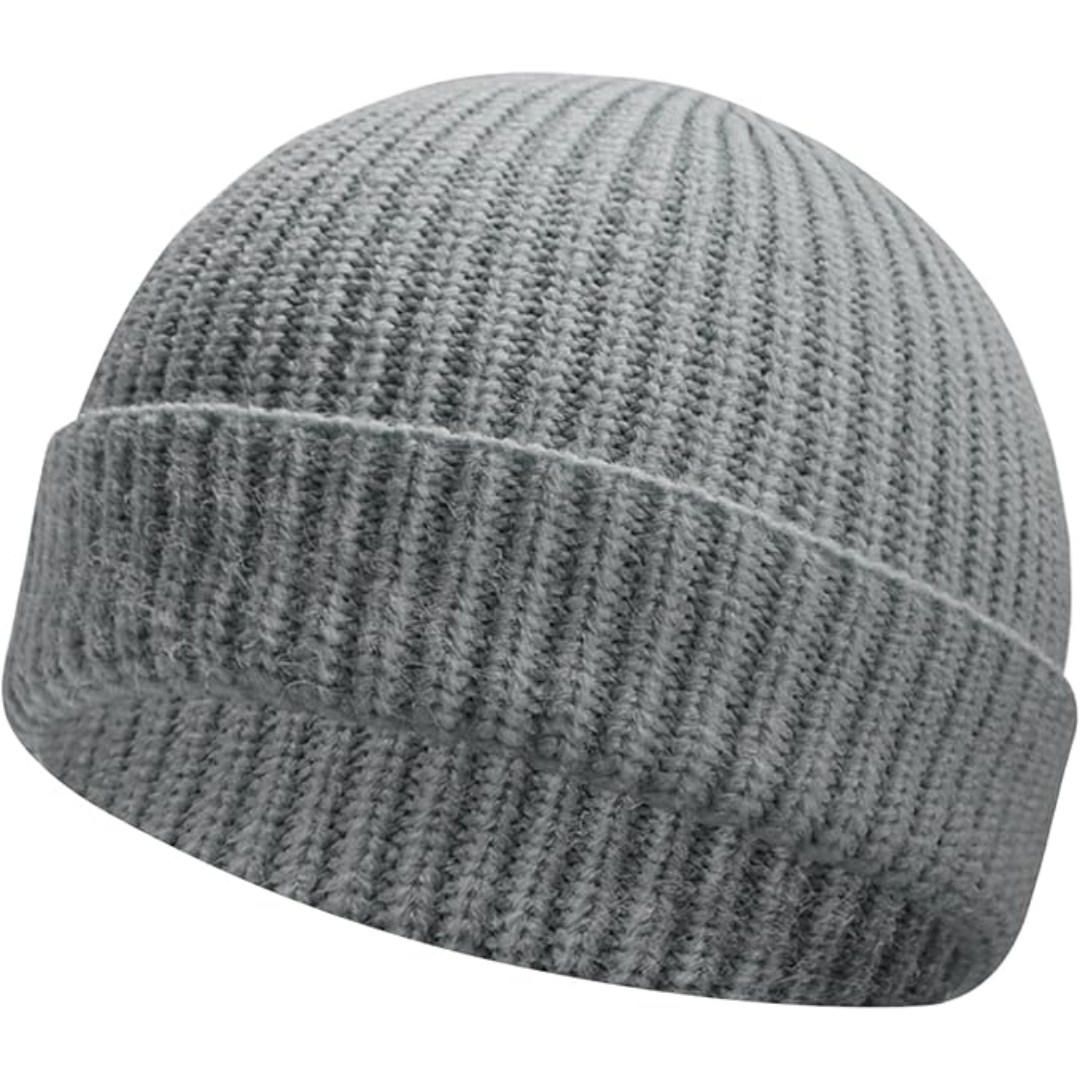 Gray short-cuff rib-knit beanie