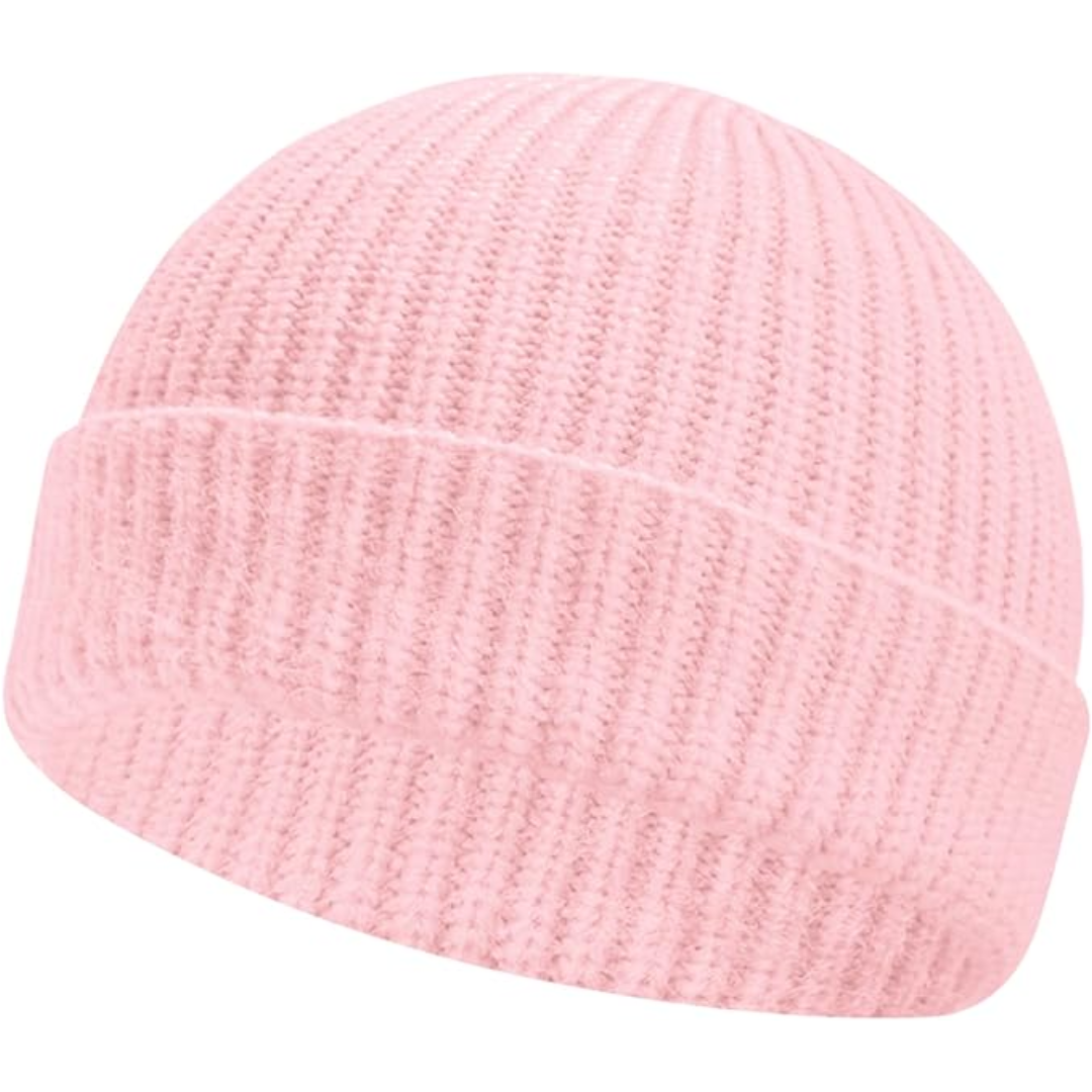Pink short-cuff rib-knit beanie
