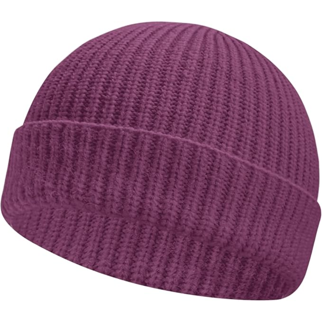 Purple short-cuff rib-knit beanie