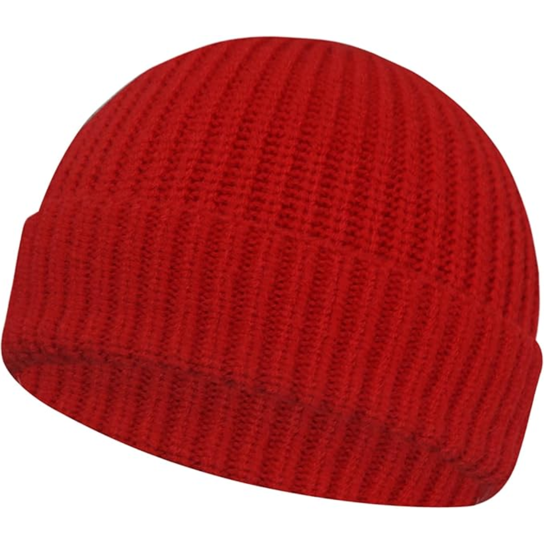 Red short-cuff rib-knit beanie