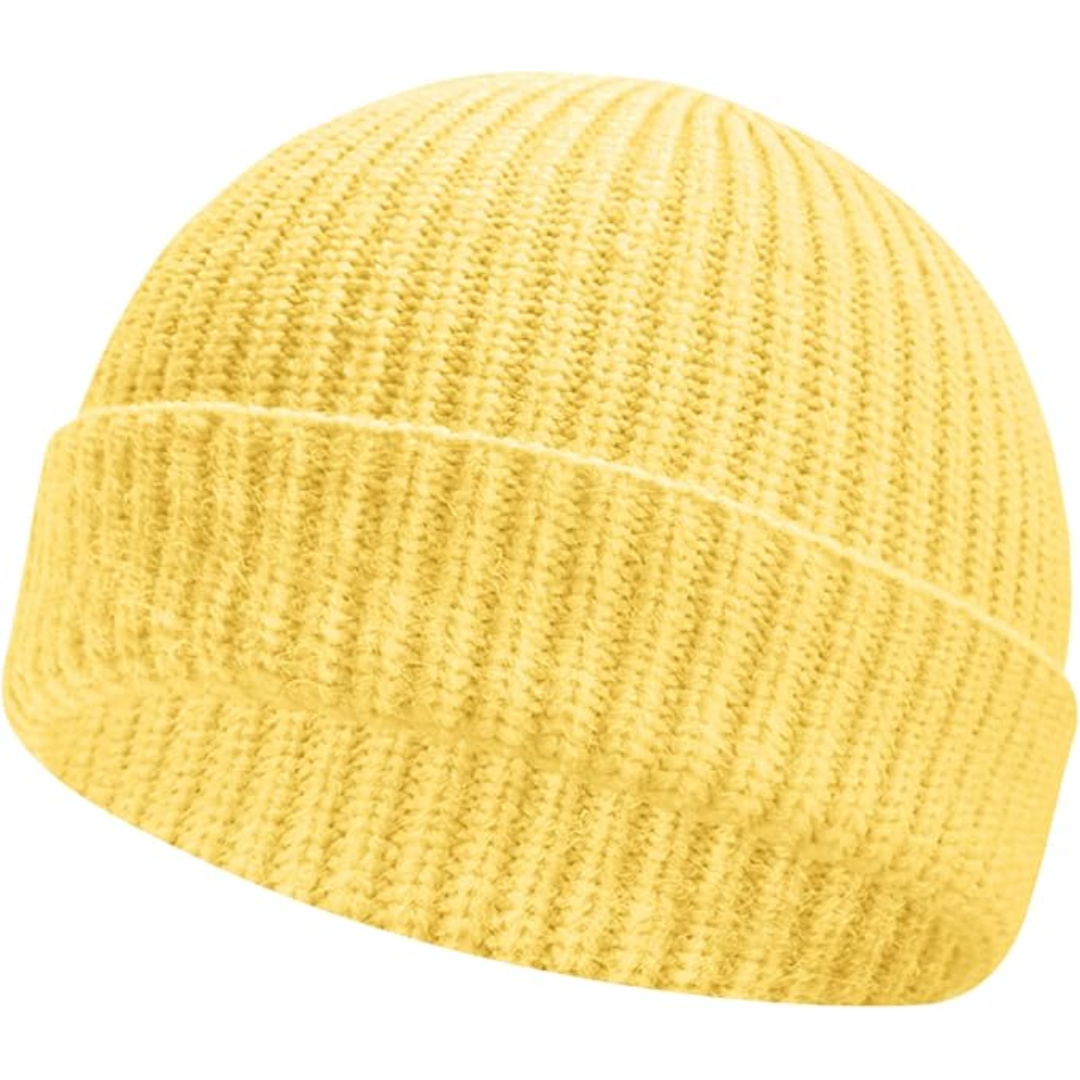 Yellow short-cuff rib-knit beanie