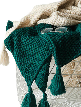Deep Green chunky knitted tassel throw