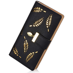Black leaf-cutout long wallet