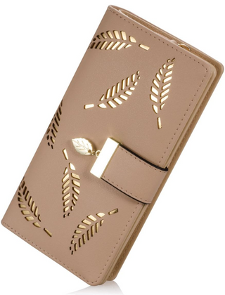 Khaki leaf-cutout long wallet