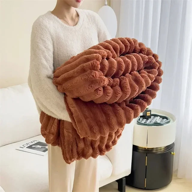 Folded Brown plush ribbed blanket