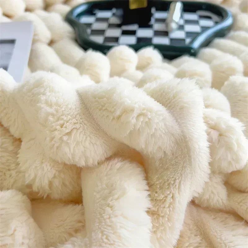 Close view of the raised plush ribbed texture