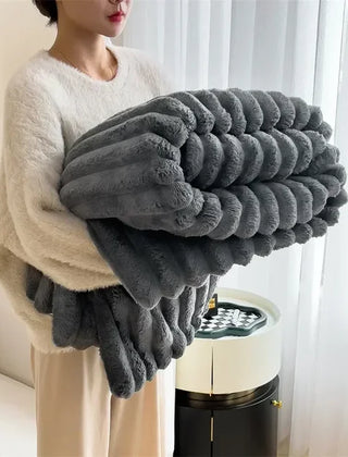 Folded Dark Gray plush ribbed blanket