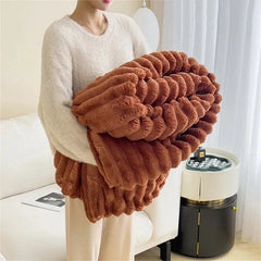 Folded Caramel plush ribbed comfort blanket